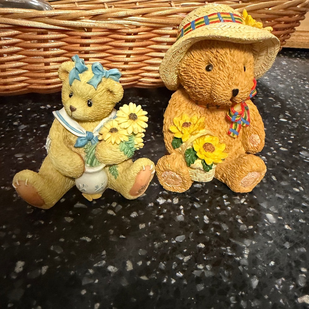 Vintage Enesco Cherished Teddies Brown-Eyed Susan Bear Figurine Set of 2